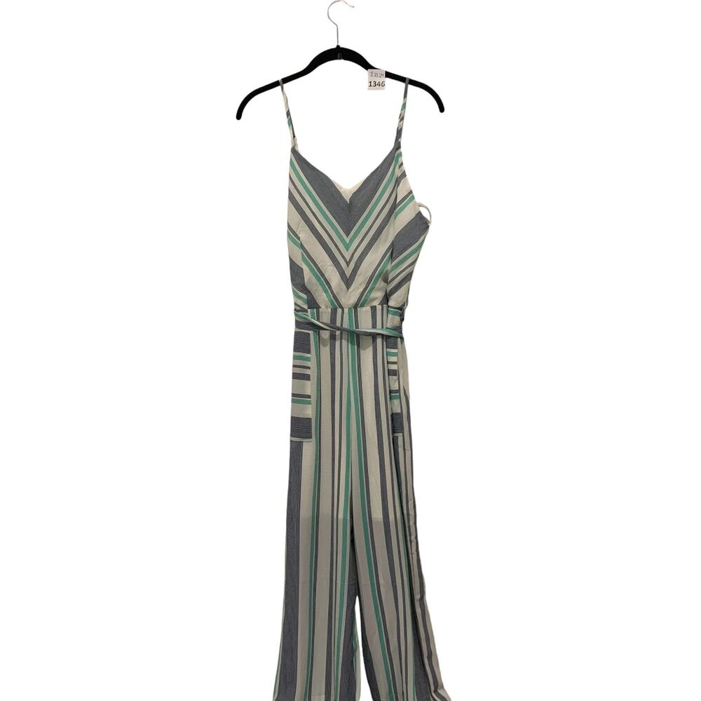 Romper, Striped, V-Neck, Monteau Los Angeles, L, Blue, White, Green, Barely Worn